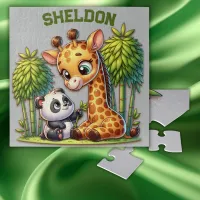 Giraffe and Panda Monogrammed Name | Jigsaw Puzzle