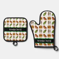 Personalized Grandpa Cute Barbecue Foods Oven Mitt & Pot Holder Set