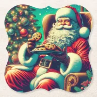 Santa Chocolate Chip Cookies | Vintage Christmas Paper Coaster