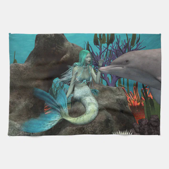 Mermaid and Dolphin Under the Sea Towel