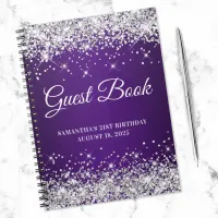 Silver Glitter Royal Purple 21st Bday Guestbook Notebook