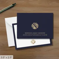 Modern Navy Blue and Gold Business Note Card