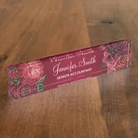 Gold Glitter and Red Glam Roses Desk Name Plate