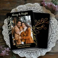 Gold Foil Foliage and Family Photo Christmas Foil Holiday Card