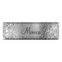 Girly Glittery Silver Faux Foil Ruler