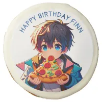 Happy Birthday | Anime Boy's Pizza Party Sugar Cookie