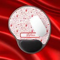 Name Monogram with red hearts on white | Gel Mouse Pad