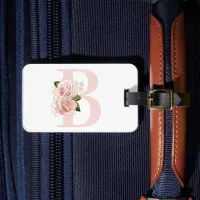 Pale Rose Gold Floral Monogram Luggage Tag