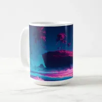 Pink Ocean and Palm Trees Digital Art  Coffee Mug