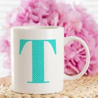 Turquoise and White Polka Dot Monogram Coffee Mug