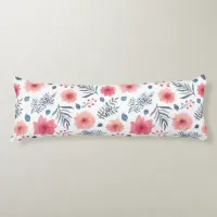 Watermelon Pink and Blue Watercolor Floral Body Pillow