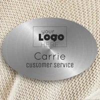 Custom Logo Brushed Radial Metallic Silver Staff Name Tag