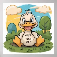 Cute funny little cartoon duck happy smile poster