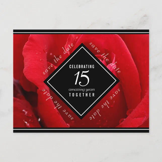 Elegant 15th Rose Wedding Anniversary Celebration Announcement Postcard