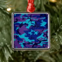 Camouflage Dark Blue & Purple Pattern Metal Ornament