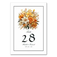 Yellow, Orange and Ivory Floral Wedding Table Number