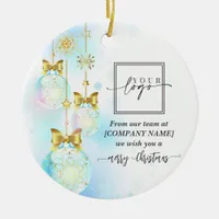 Christmas Elegant Gold Custom QR Code Company Logo Ceramic Ornament