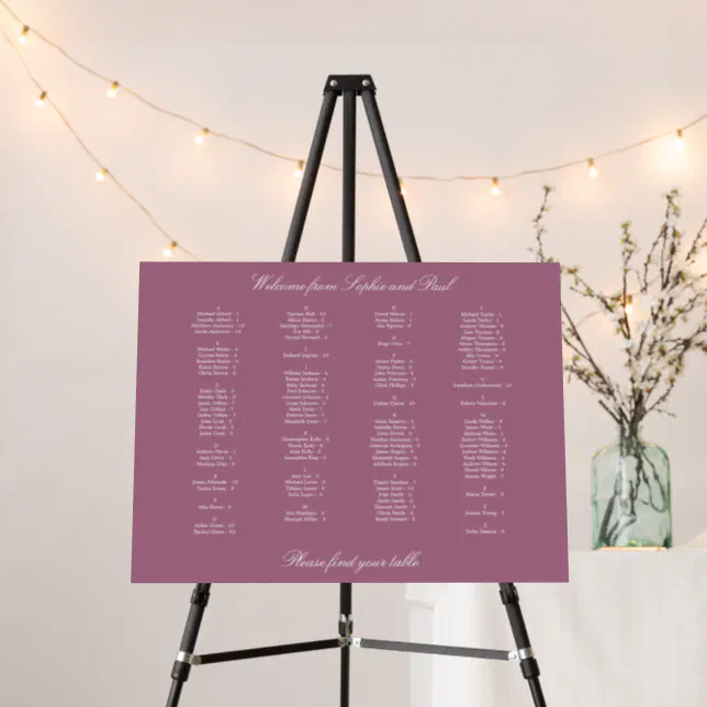 Mauve Alphabetical Seating Chart Foam Board