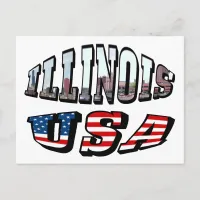 Illinois Picture and USA Flag Text Postcard