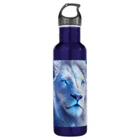 Beautiful White Mystical Lion with Blue Eyes   Stainless Steel Water Bottle