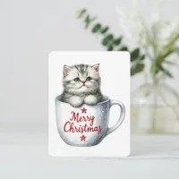 Merry Christmas Cat In A Mug - Christmas Holiday Card