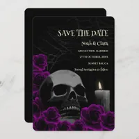 Black Purple Dark Gothic Skull and Roses Halloween Save The Date