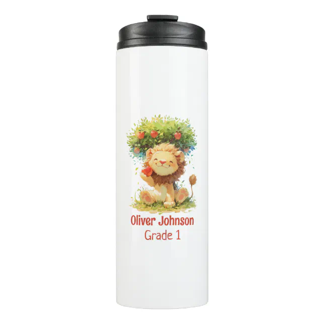 Smiling Lion Sitting Under An Apple Tree Kids Thermal Tumbler