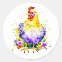 Watercolor AI Chicken Art Classic Round Sticker
