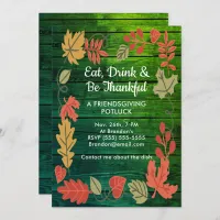 Friendsgiving Potluck Deep Color Green Wood Invite