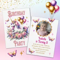 Pretty Pink, Purple and Gold Unicorn Birthday  Invitation