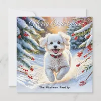 Bichon Frise in Snow Cute Dog Winter Christmas Holiday Card