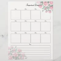 Wedding Bridal Important Dates Planner Page