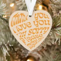 Ho'oponopono Heart-Shaped Text Orange Ornament