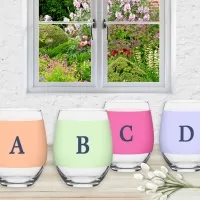 Monogram Solid Colors Elegant Modern Set of 4 Stemless Wine Glass