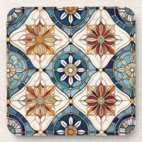 Ornate Moroccan Tile Pattern#3 Blue Gold ID1078 Beverage Coaster