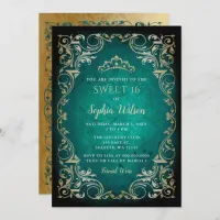 Vintage Emerald Gold Princess Tiara Sweet 16  Invitation