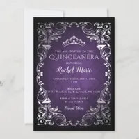 Vintage Purple Silver Princess Tiara Quinceañera Invitation