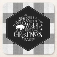 Wild Wonderful Christmas Black Buffalo Plaid ID604 Square Paper Coaster