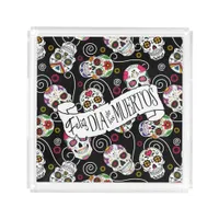 Sugar Skulls and Swirls Rose Black ID725 Acrylic Tray