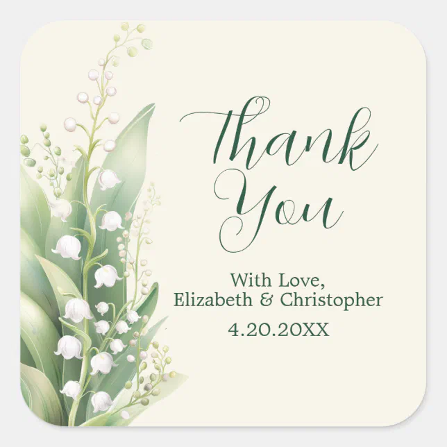 Elegant Lily of the Valley Wedding Thank You Square Sticker
