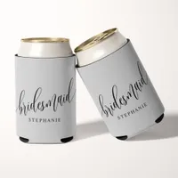 Soft Gray Bridesmaid Modern Script  Can Cooler