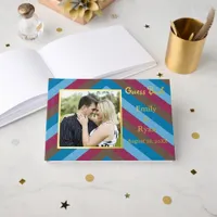 Custom Photo Let's Flamingle Gold Foil Striped Wed Foil Guest Book