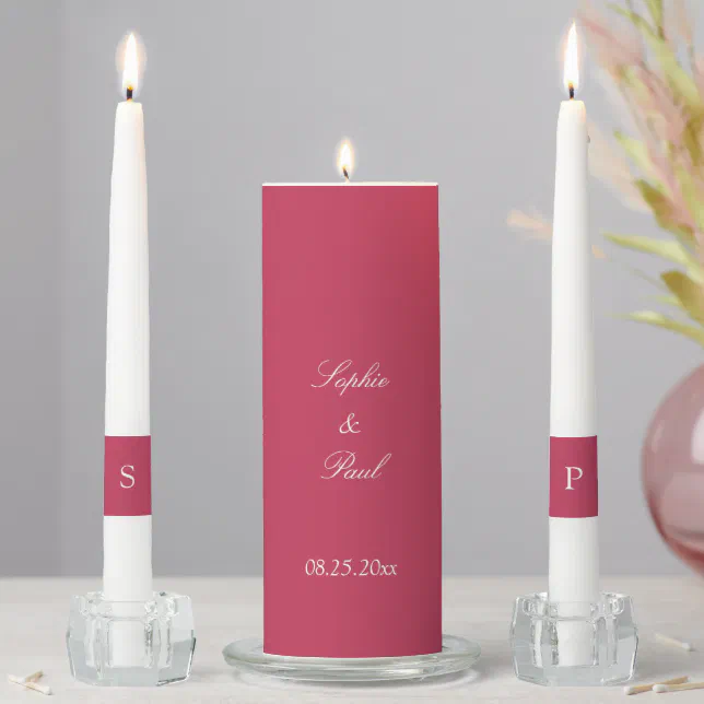 Elegant Carmine Magenta Wedding Unity Candle Set