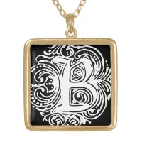 Monarchia White Letter "B" Square Necklace Gold