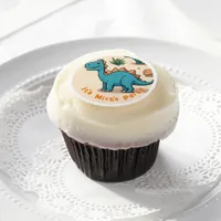 Custom Dino-Themed , Whimsical Blue Dinosaur Edible Frosting Rounds