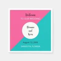 Geometric Pink Aqua Wedding Napkins