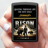 Exploring Bison Farm on Sunny Prairie Zippo Lighter