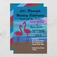 Let's Flamingle Wedding Celebration Beach at Dusk Invitation