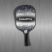 Monogrammed Name Black Glitter on White | Pickleball Paddle