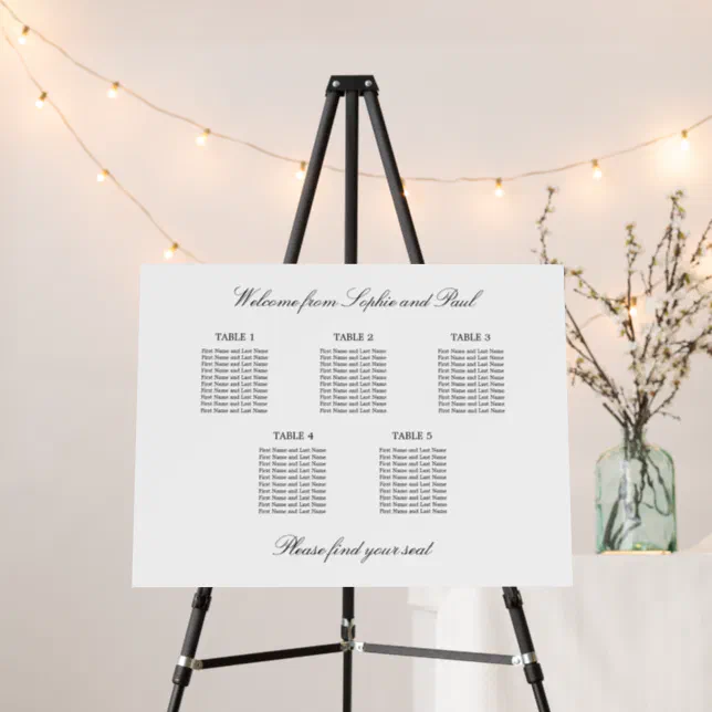 Elegant Minimalist 5 Table Seating Chart Foam Board